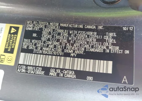 2013 Lexus Rx из США, поврежденный, VIN 2T2ZK1BA3DC101781